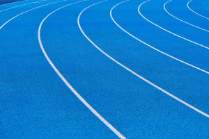 Image of a blue running track